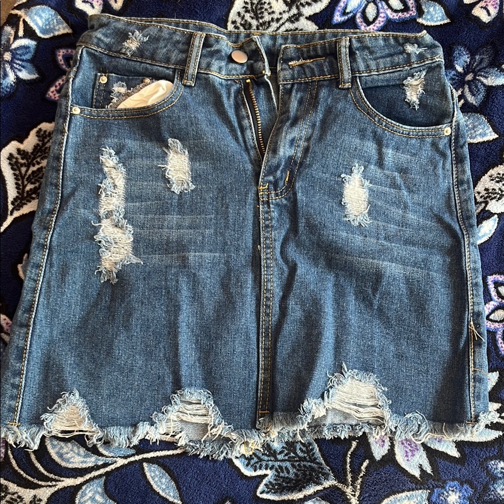 Distressed Denim Skirt
